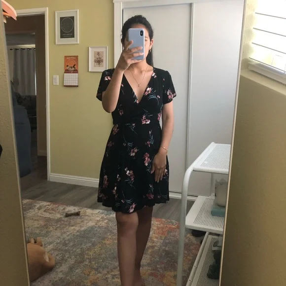 Lulus black mini dress with flowers - Picture 1 of 8